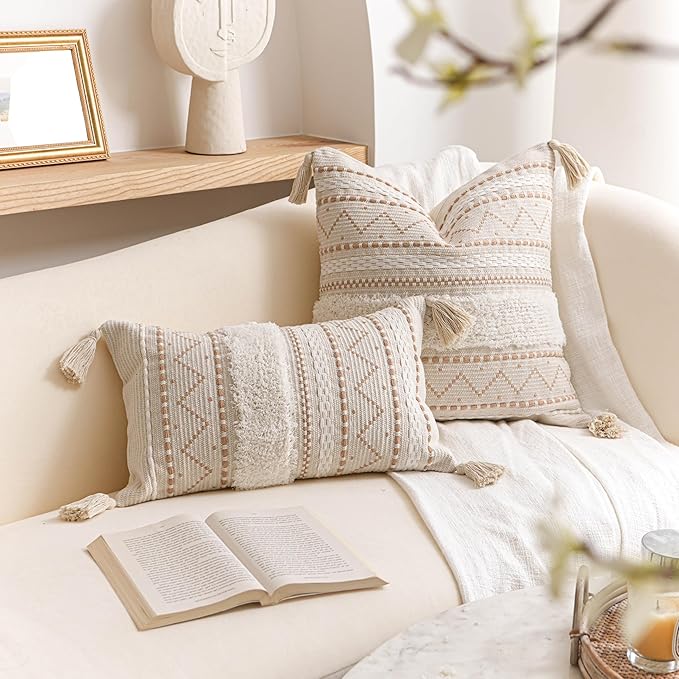 BlissBlush 20X20 Throw Pillow Cover, Cream Neutral Beige Square Decorative - Image 9