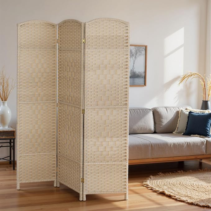 HOMCOM Room Divider, 6 Ft 3 Panel Folding Privacy Screen, Hand-Woven PP Wall - Image 8
