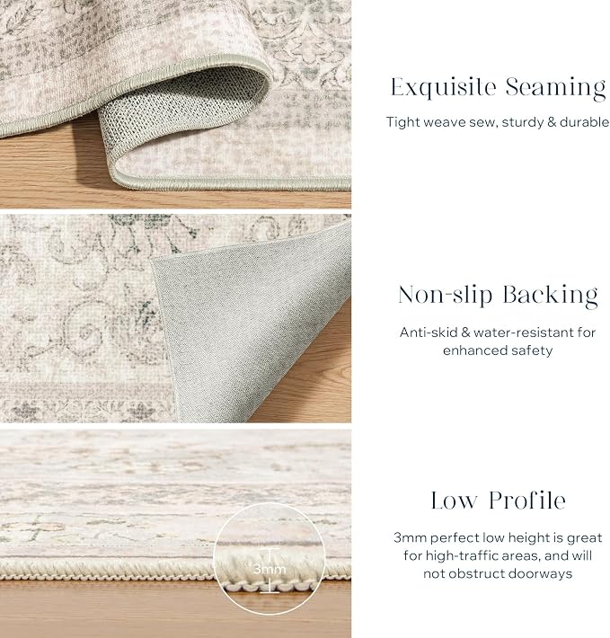 Phantoscope Washable Runner Rug 2'x10' Non-Slip, Vintage Neutral Hallway Rugs - Image 4