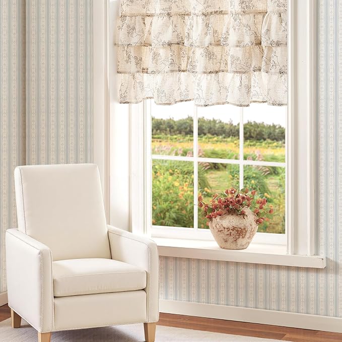 jinchan Ruffled Gray Floral Valance Curtain Shabbychic Linen Window Valance 18 - Image 3