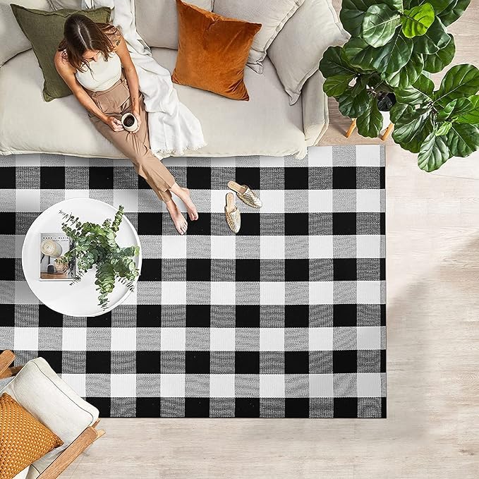 IOHOUZE Buffalo Plaid Checkered Rug 4x6 Ft Front Door Mats, Washable Area Rugs - Image 3