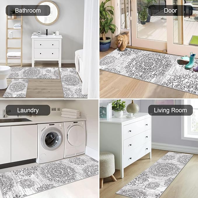 HEBE Farmhouse Kitchen Rugs Sets of 3 Non Slip Washable Boho Kitchen Rugs and - Image 5