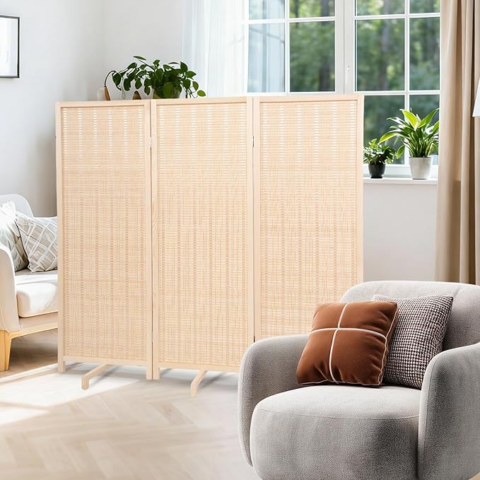 Bamboo Room Divider Panel with 360°Rotating Feet, 3 Panel 47" H Short Folding by JVVMNJLK