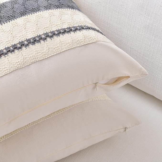 Fancy Homi Set of 1 Neutral Grey Farmhouse Decorative Throw Pillow Covers 16x16 - Image 3