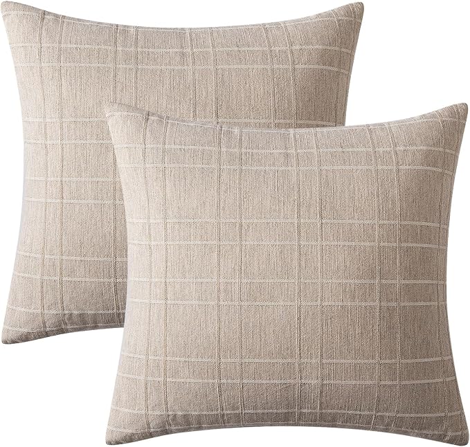 MIULEE Decorative Linen Check Euro Shams Throw Pillow Covers Neutral Farmhouse - Image 7