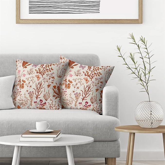 AEIOAE Fall Pillow Covers 18x18 Inch Set of 2, Burnt Orange Wild Flower Plant - Image 3