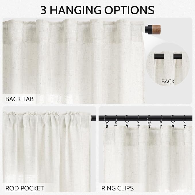 Nanspring Neutral Linen Curtains 63 Inch Length - Image 2