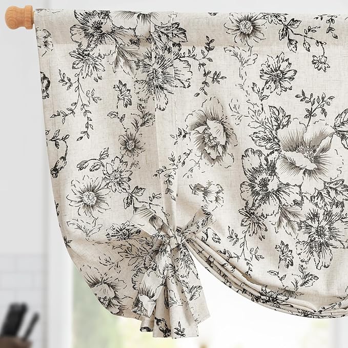 jinchan Tie Up Curtain Double Layer Linen Roman Shades Valance Curtain Floral by JINCHAN