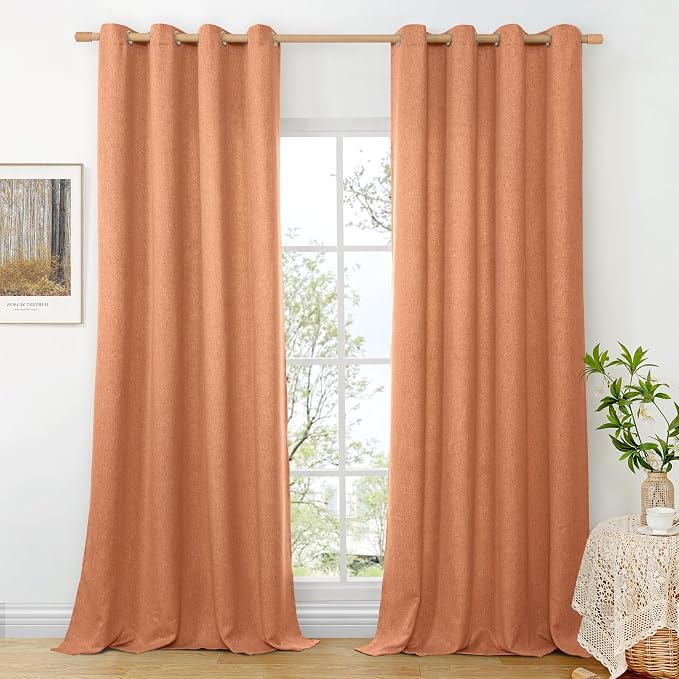 BGment 108 Inches Long Burnt Orange Linen Curtains by BGment