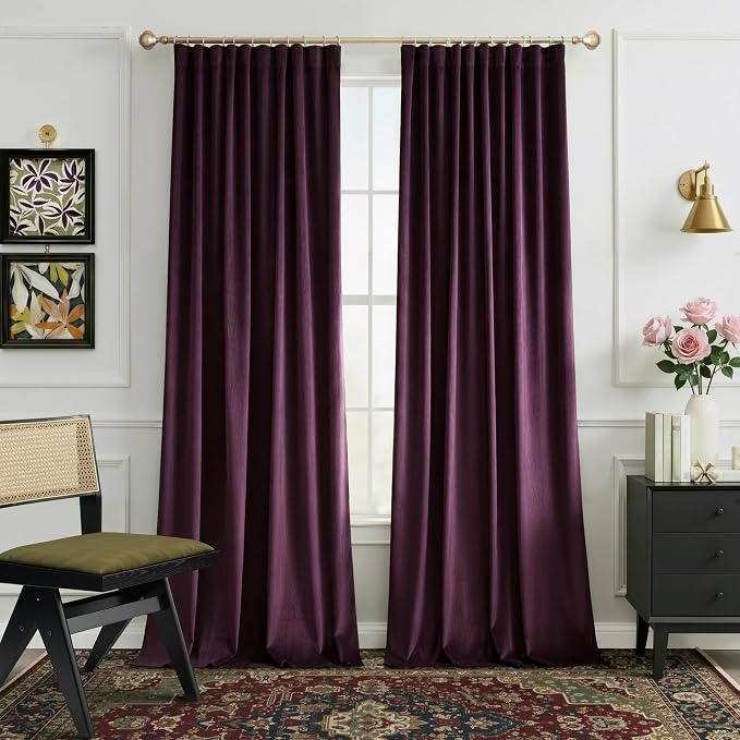 NICETOWN Dark Purple Velvet Blackout Curtains 96 inch Long by NICETOWN