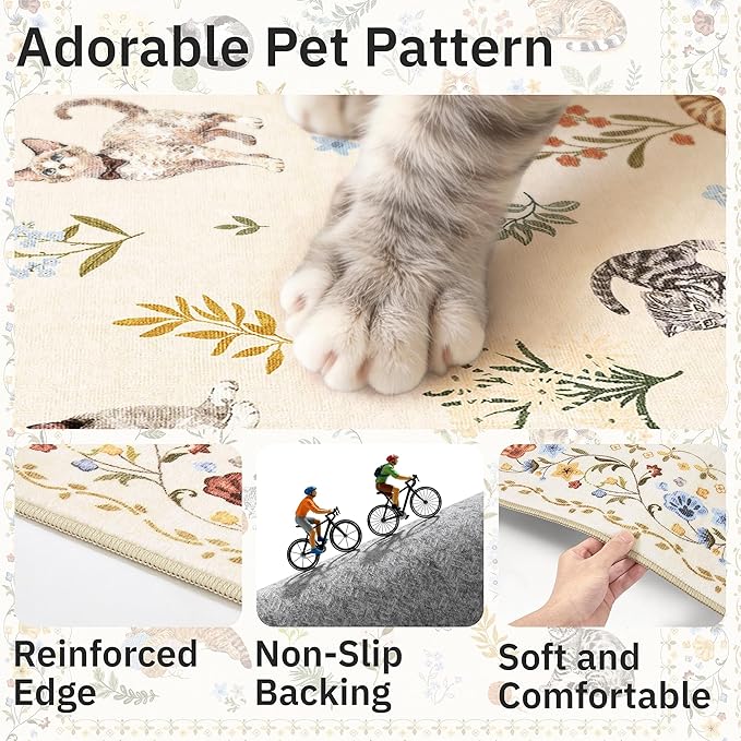 2x3 Cat Rugs for Entryway, Machine Washable Door Mat Animal Floral Small Area - Image 5