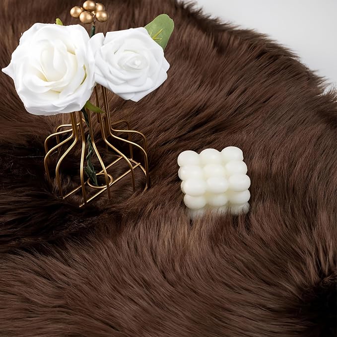 Faux Fur Small Rug 2 x 3 ft Coffee Shaggy Sheepskin Machine Washable Fuzzy Area - Image 5