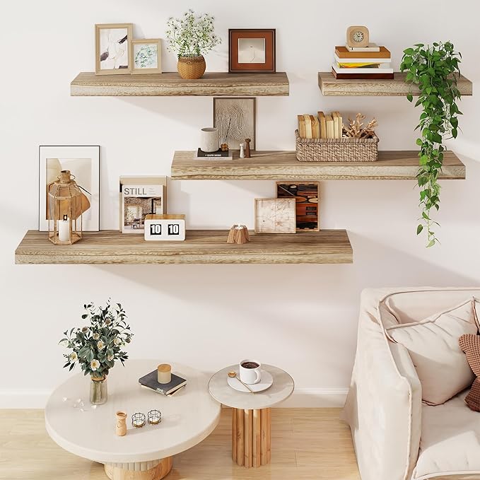 Solid Wood Floating Shelves for Wall 24"W x 8"D x 1.56"H Set of 2, Deep Wall - Image 7