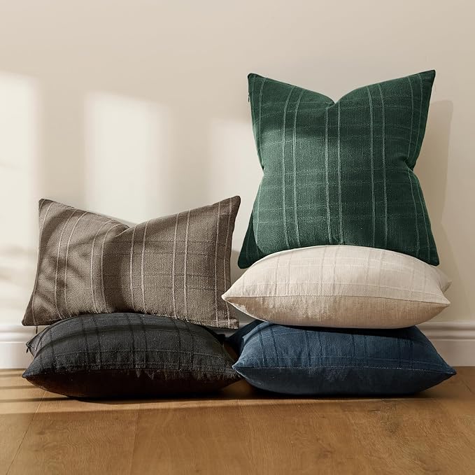 MIULEE Decorative Linen Check Euro Shams Throw Pillow Covers Neutral Farmhouse - Image 7