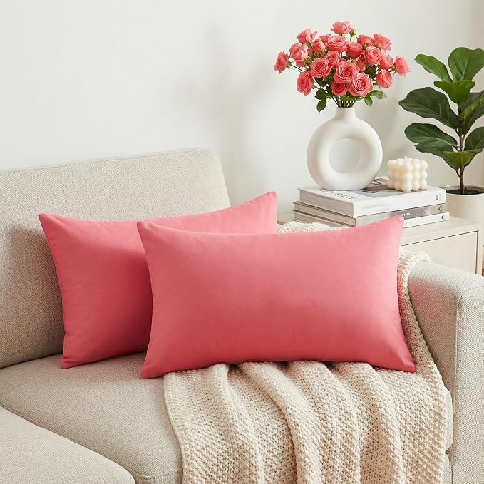 Thmyo 4-Pack 100% Cotton Lumbar Comfortable Solid Decorative Throw Pillow Case - Image 3