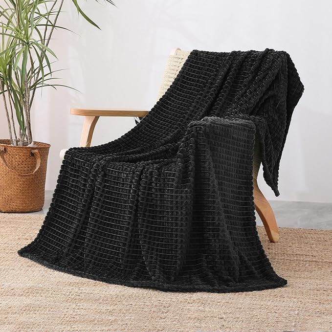 Puncuntex Flannel Fleece Throw Blanket Black 60"×80", Super Soft Plush Cozy by Puncuntex