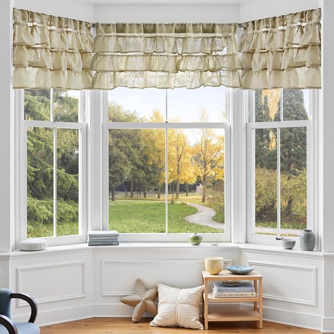 jinchan Sage Green Ruffled Valance Curtain - Image 4