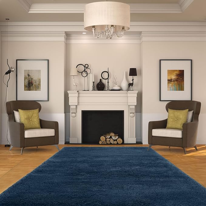 Shag Rug 9x12 for Living Room: Large Area Rug 9 X 12 Navy Blue for Living Room - Image 2