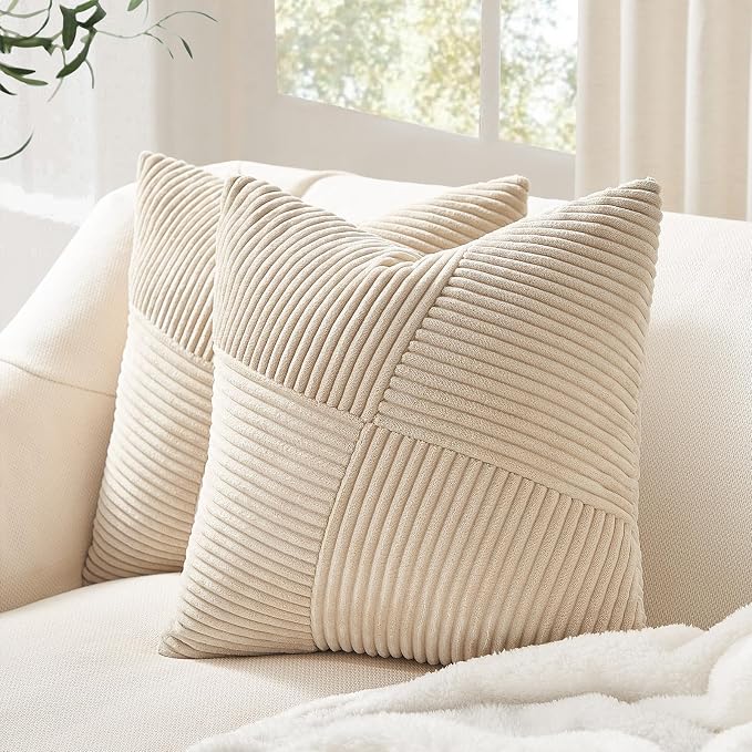 Topfinel 24x24 inches Euro Pillow Shams Set of 2 Tan Corduroy Decorative Throw - Image 7