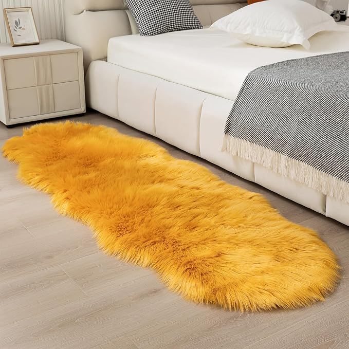 Faux Fur Rug Runner 2x6 ft Yellow by CKLZSAY