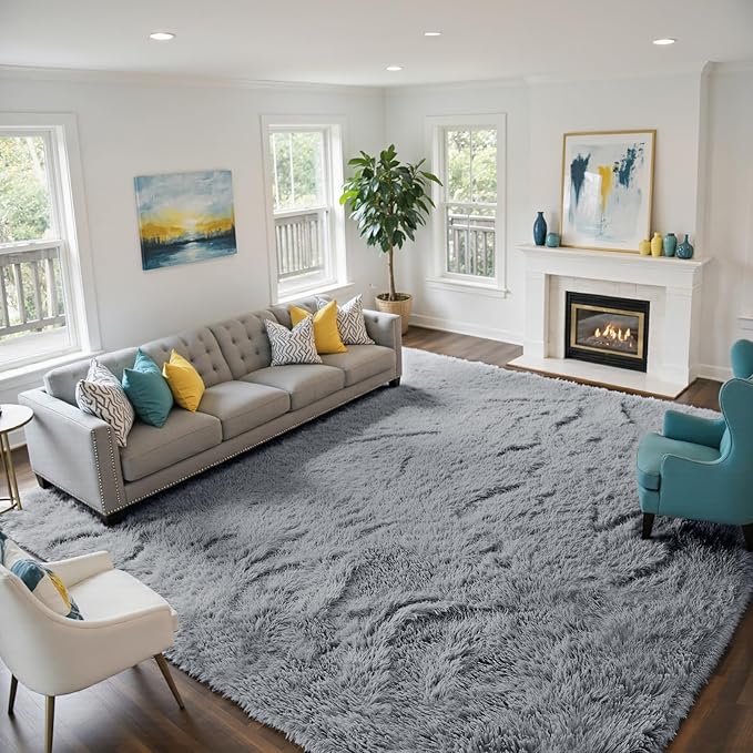 yongyangjuxin Fluffy Rug Shaggy Area Rug, Light Grey 10x14 Area Rugs by Yongyangjuxi