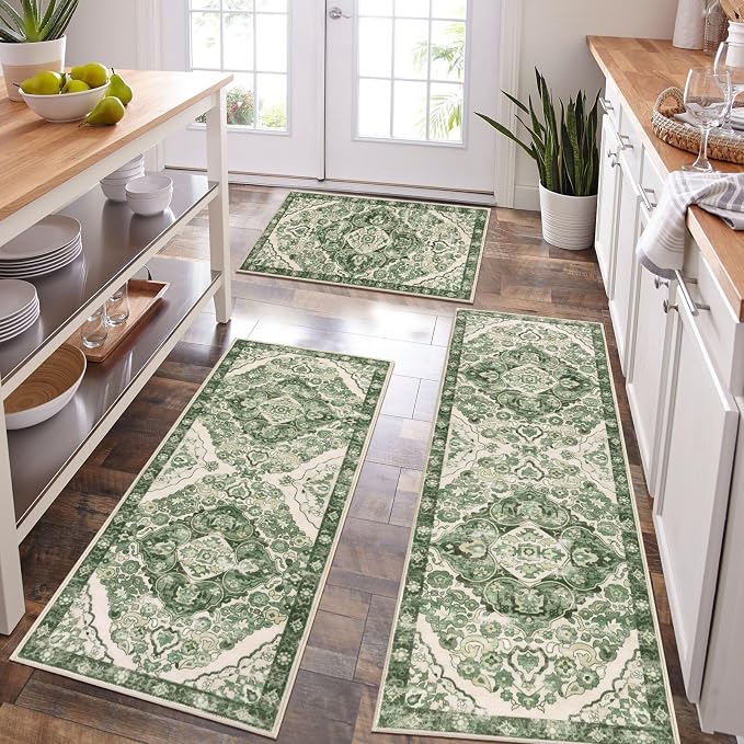 HEBE Farmhouse Kitchen Rugs Sets of 3 Non Slip Washable Boho Kitchen Rugs and - Image 6