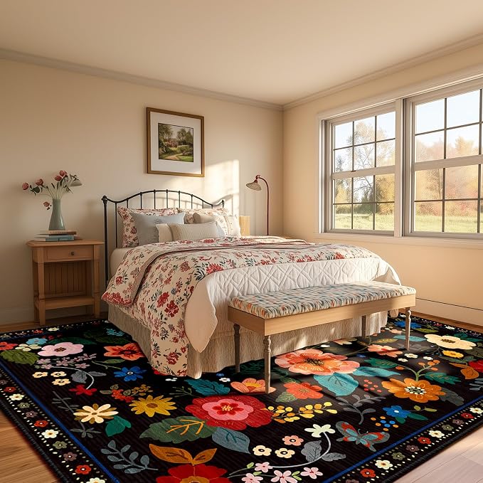 RELEANY Floral Nursery 8x10 Area Rugs Washable Print Boho Cute Carpet Non Slip - Image 8