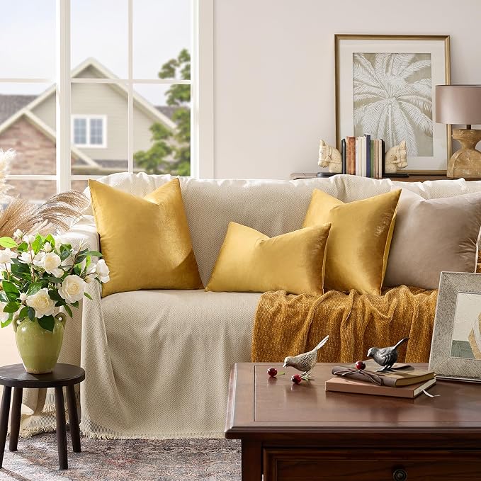 GIGIZAZA Golden Throw Pillow Covers 16x16 Decorative Velvet Cushion Covers Pack - Image 2