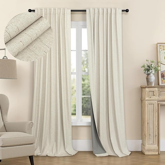 Pitalk 80 Inch Curtains 2 Panel Set Linen Blackout Curtains by Pitalk