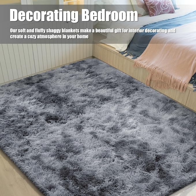 Shag Area Rug for Bedroom 4x6, Tie-Dyed Black Fluffy Area Rugs for Living Room - Image 6