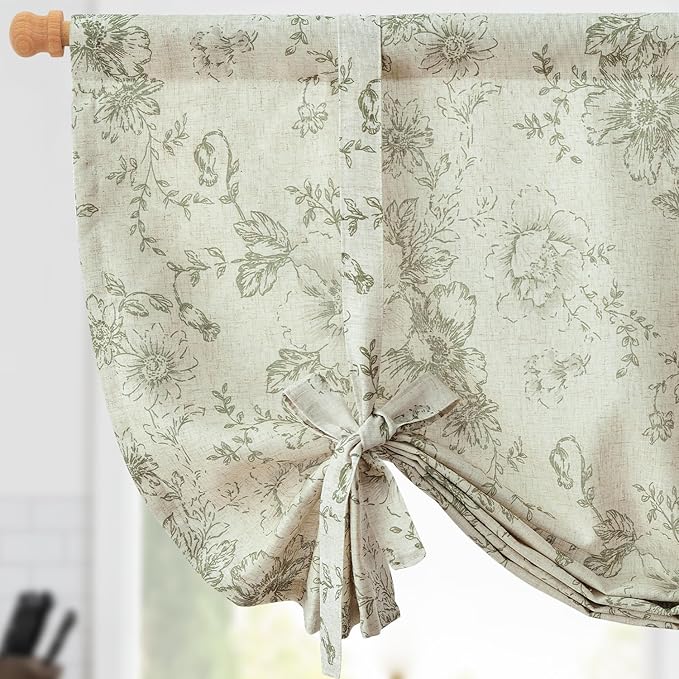 jinchan Tie Up Curtain Double Layer Linen Roman Shades Valance Curtain Floral by JINCHAN