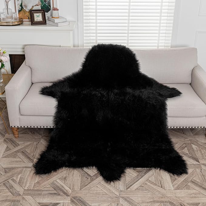 Black Bear Rug Faux Cowhide Rug Animal Print Area Rug Faux Sheepskin Fur Carpet - Image 4