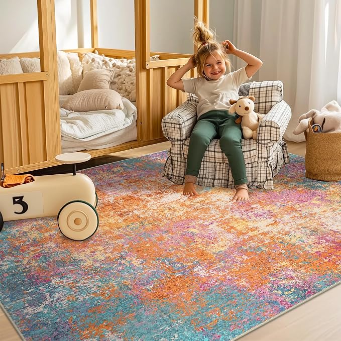 Washable Area Rugs Square 8ft Non-Slip Modern Abstract Soft - Image 7