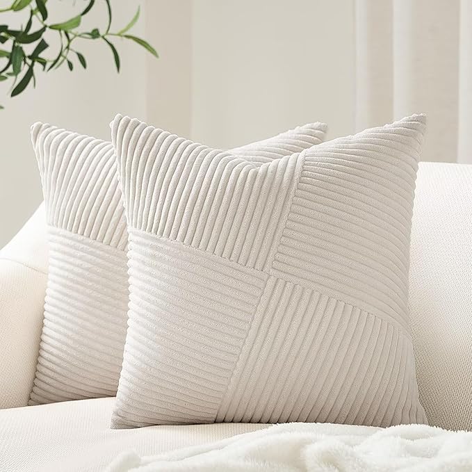 Topfinel 24x24 inches Pillow Covers Set of 2 Cream White Corduroy Decorative by Topfinel