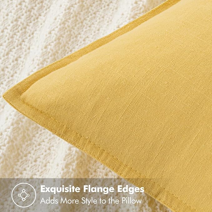 MIULEE Decorative Linen Euro Sham Pillow Covers 24x24 Yellow ​Boho Farmhouse​ - Image 2