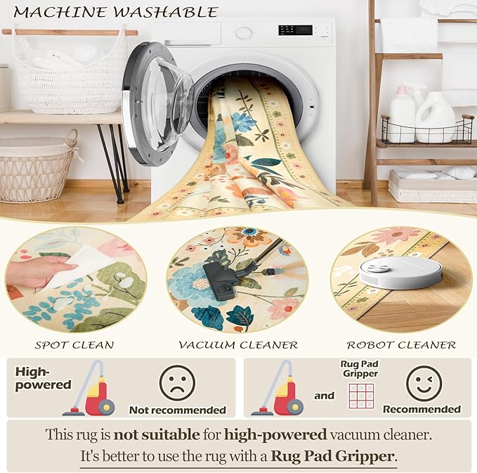 RELEANY Floral Nursery 2x8 Area Rugs Washable Print Boho Cute Carpet Non Slip - Image 5