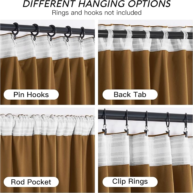 RYB HOME Gold Brown Velvet Curtains 102 inches - Image 4