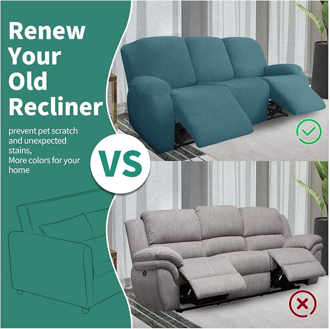 YEMYHOM 8 Pieces Stretch Recliner Sofa Cover Latest Jacquard Reclining Couch - Image 5