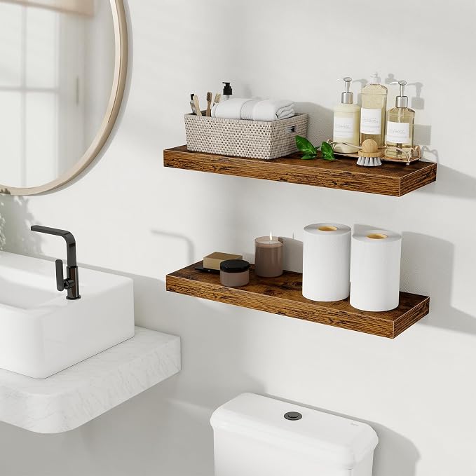 Fun Memories Floating Shelves for Wall, Rustic Wood Wall Mounted Shelves for - Image 2