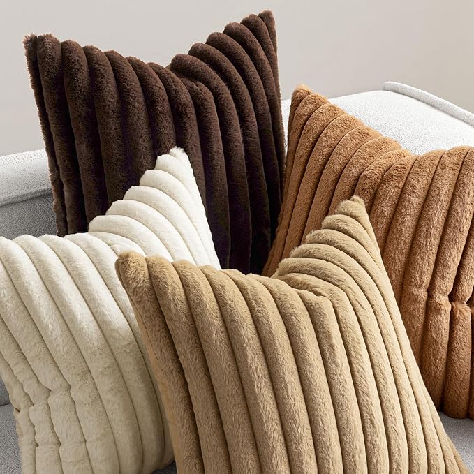 MIULEE Faux Fur Plush Decorative Throw Pillow Covers 18x18 Set of 4, Boho - Image 6