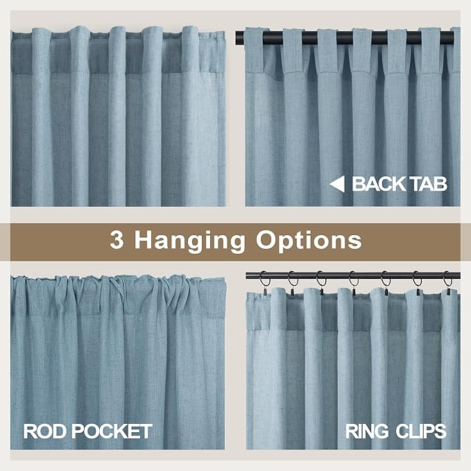 Blue Curtains 108 Inches Long For Living Room Dining 2 Panels Set Back Tab - Image 4