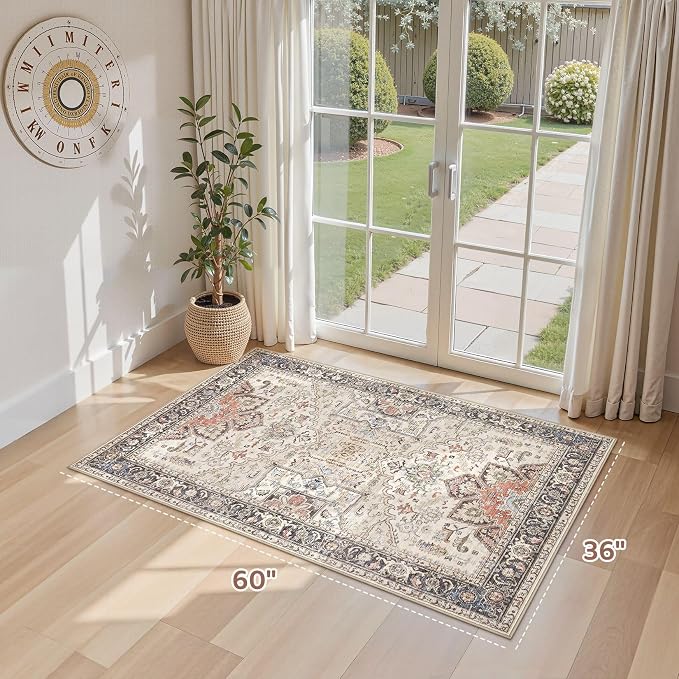 3x5 Washable Entryway Rug: Non-Slip Soft Vintage Floral Indoor Area Rug - Image 6