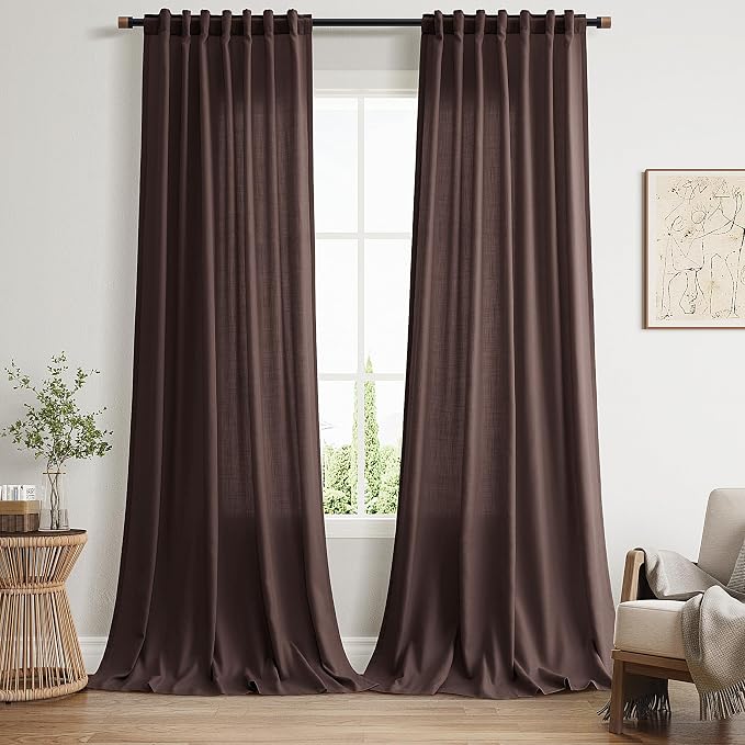 Coffee Brown Extra Long Linen Curtains 120 Inch by Nanspring