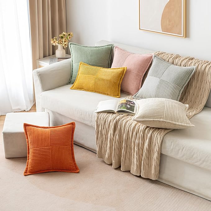 MIULEE Mustard Yellow Corduroy Decorative Euro Sham Pillow Covers 24x24 Inch - Image 4