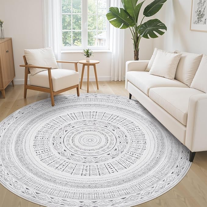 cotiled 6x6 Round Area Rug Living Room: Washable Boho Rugs - Image 3
