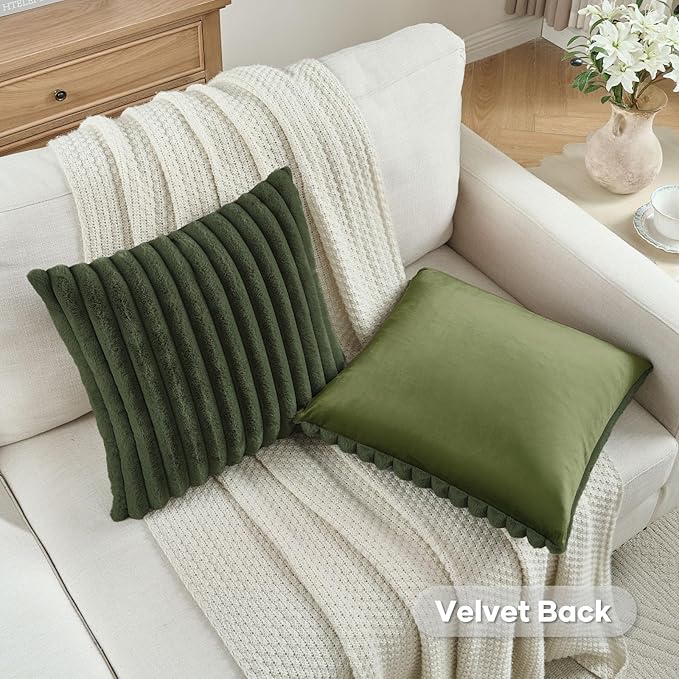 FUTEI Olive Green Decorative Throw Pillow Covers Set of 2, 26x26 Inch Soft - Image 4