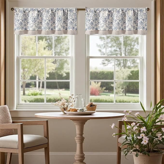 jinchan Linen Valance Kitchen Curtain Pack of 2 Double Layer 18 Inch - Image 2