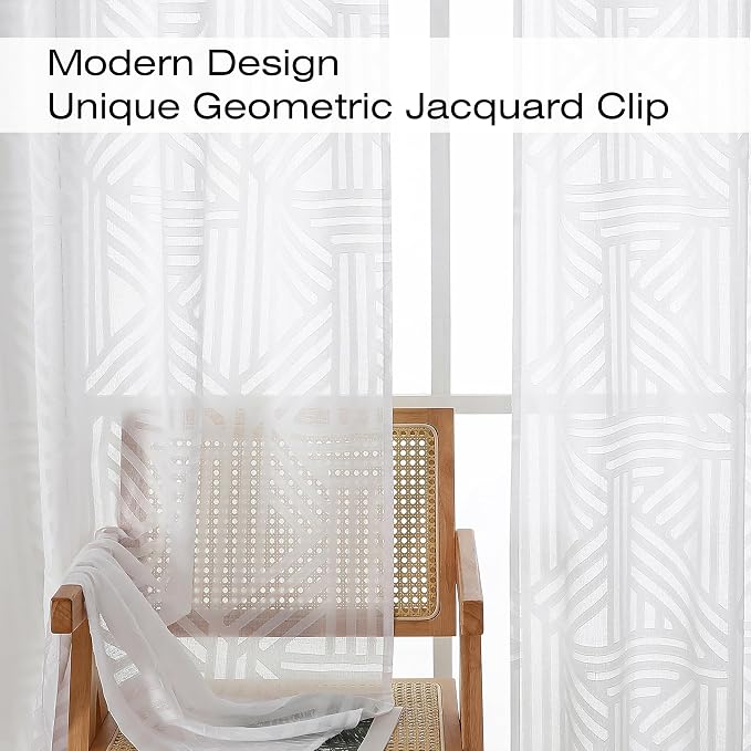 Simplebrand Semi Sheer White Curtains 63 Inch Length 2 Panels, Light Filtering - Image 3