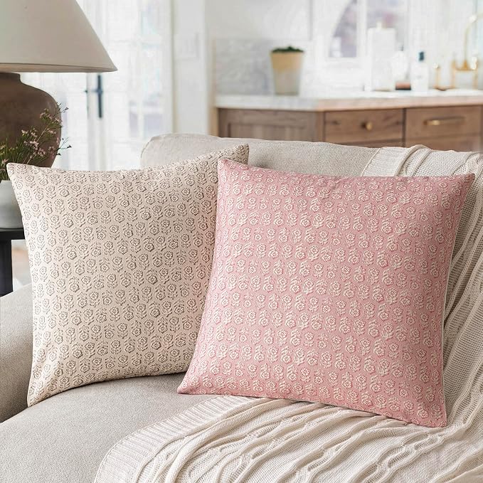 Foindtower Set of 2 Decorative Vintage Floral Print Throw Pillow Covers Neutral - Image 4
