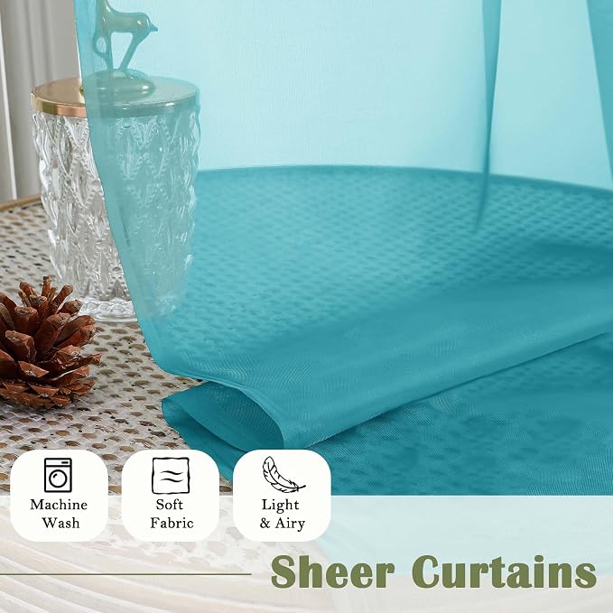 Lecloud Turquoise Sheer Curtains - Image 8
